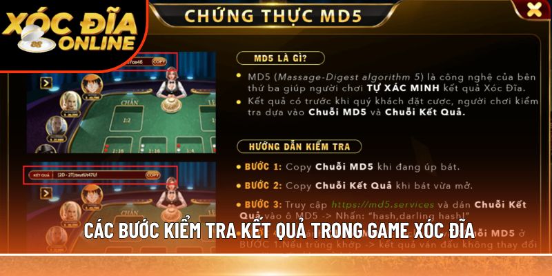 Các bước kiểm tra kết quả trong game xóc đĩa
